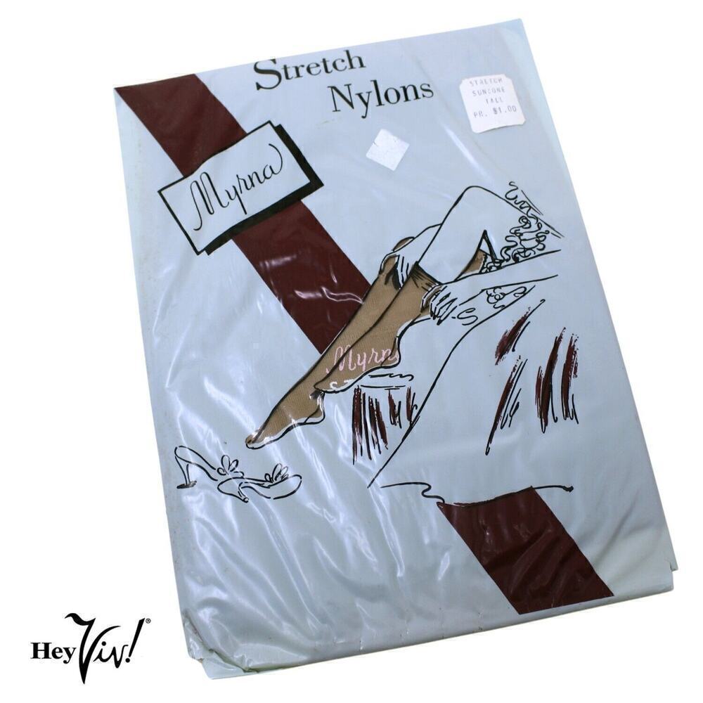 Vintage Nylon Stockings in Package Myrna Suntone 1 Pair Size Tall - Hey Viv